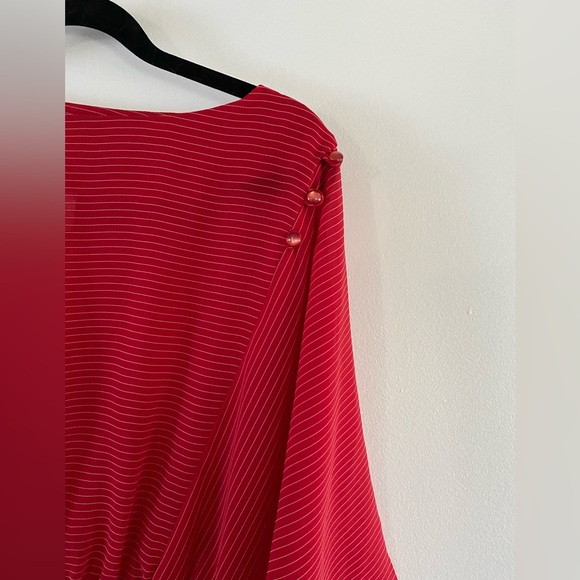 70s/80s red white striped slightly sheer midi dress - S-M - Picture 2 of 7